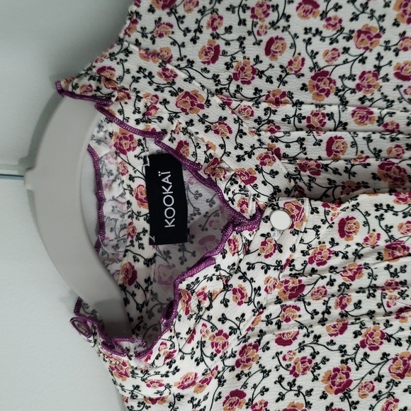 Kookai NWOT Ditsy Floral Ruffle Blouse 6 / 8 (38) Purple Ivory Short Sleeve - Picture 6 of 16